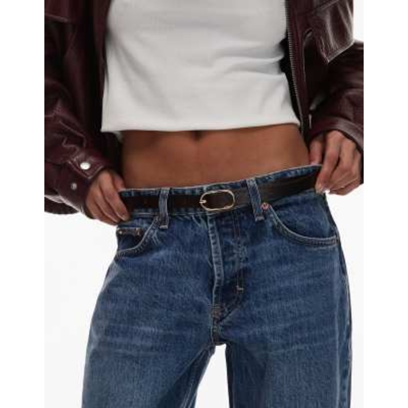 & Other Stories real leather thin belt with gold-tone buckle in brown