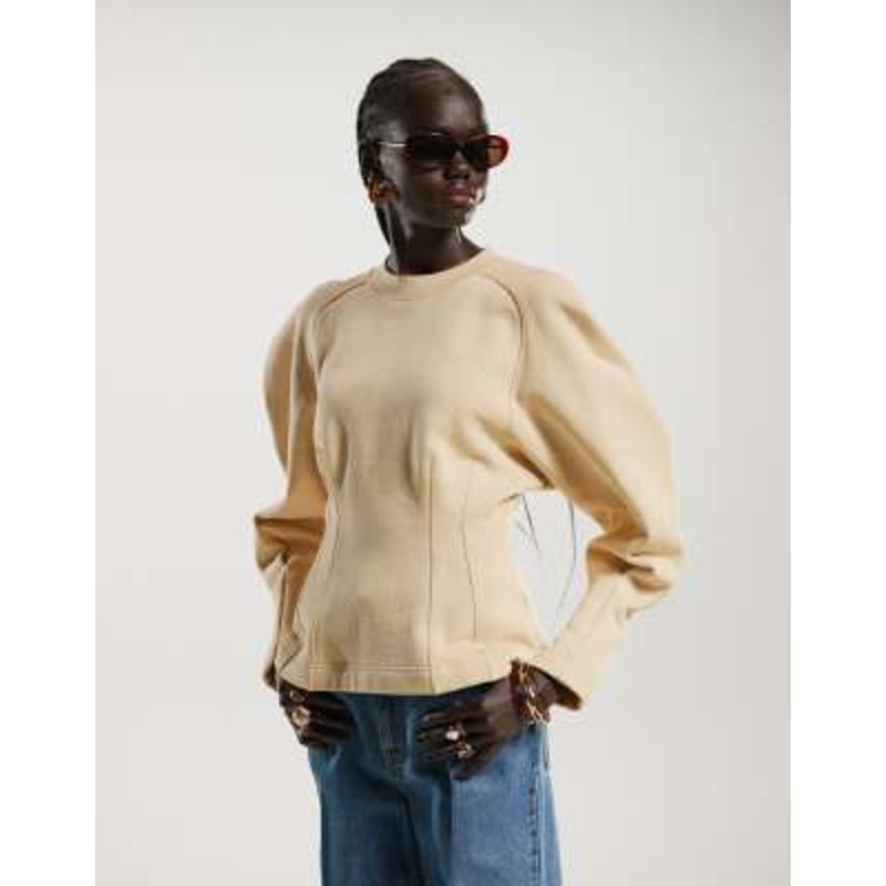 & Other Stories volume sleeve sweatshirt with corset detail in light yellow
