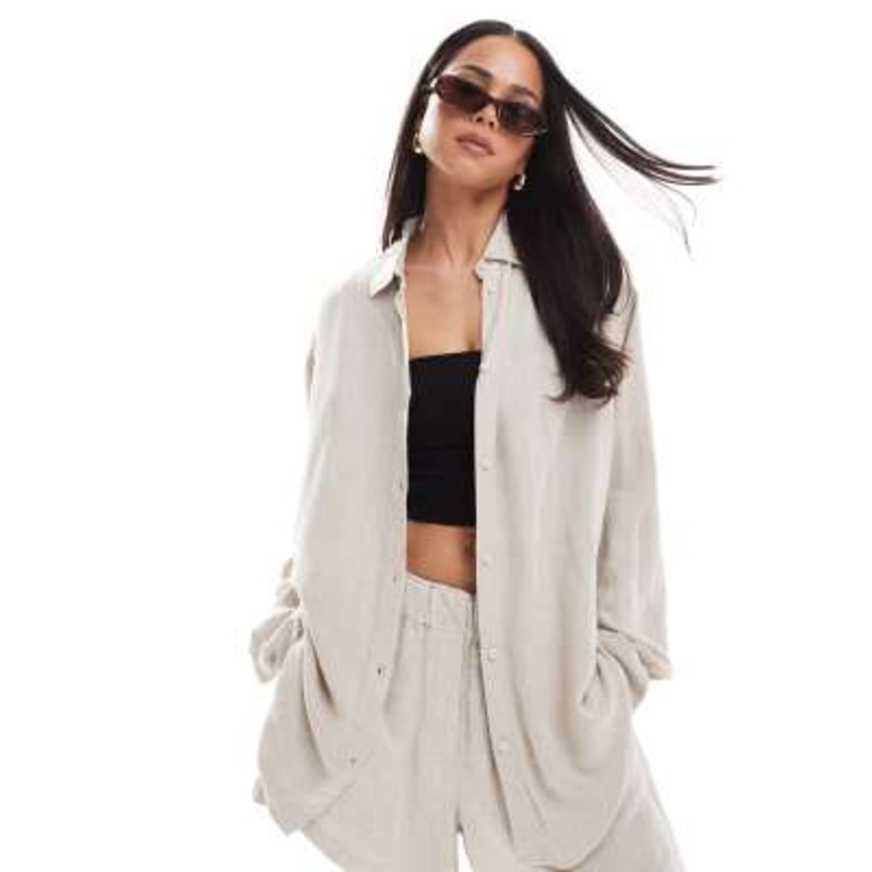 Weekday Perfect linen mix shirt in off-white – part of a set