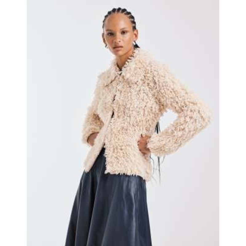 & Other Stories pure wool loop knit cardigan with collar in beige