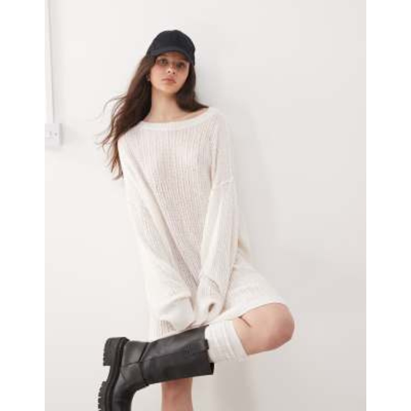 Weekday Dilaria oversized slouchy open knit sweater in off-white