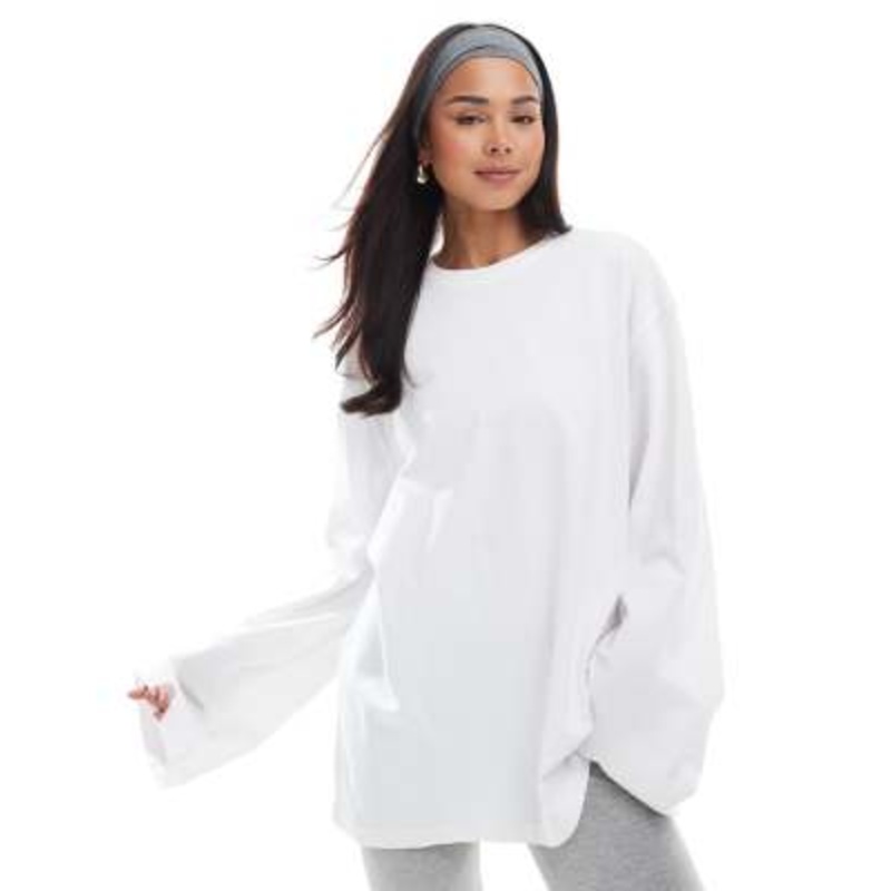 Weekday oversized long sleeve top in white