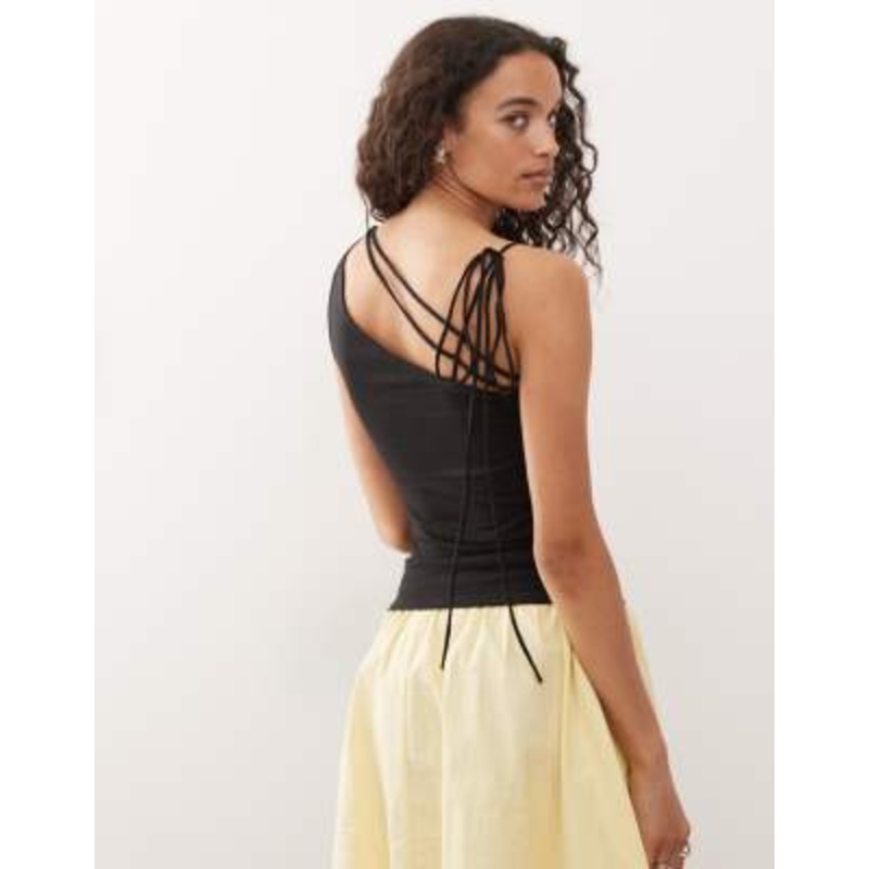 Weekday strappy one shoulder top in black