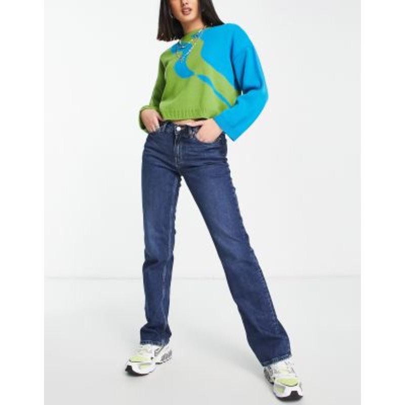 Weekday Twig cotton mid rise straight leg jeans in ocean blue – MBLUE