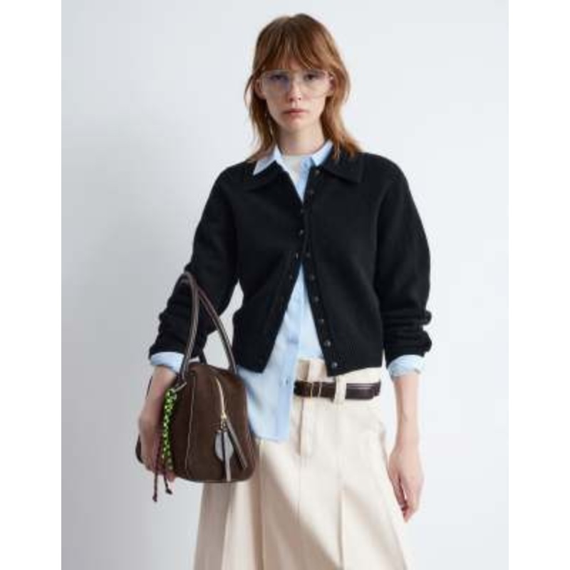 & Other Stories knit cardigan with collar and button front in black