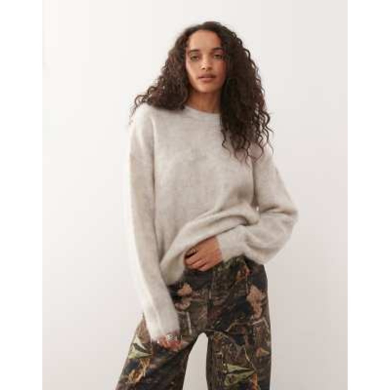 Weekday premium wool & mohair blend sweater in light beige melange