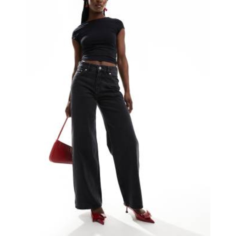 & Other Stories Gio mid waist relaxed wide leg jeans in washed black