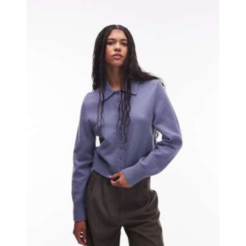 & Other Stories knit cardigan with collar and button front in heathered blue