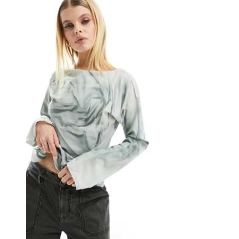 Weekday Derya blouse with drape open back in gray print