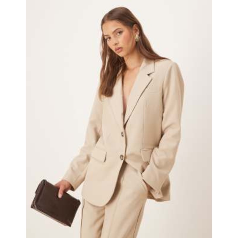 YAS oversized blazer with tortoise shell button detail in cream – part of a set