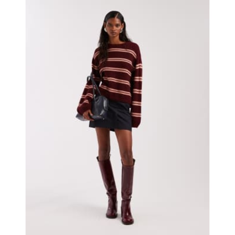 & Other Stories supersoft alpaca wool blend sweater with wide sleeves in burgundy and pink stripes