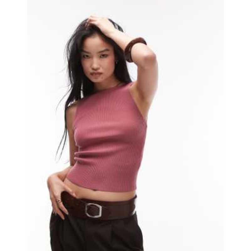 & Other Stories sleeveless boat neck knit top in berry pink burgundy