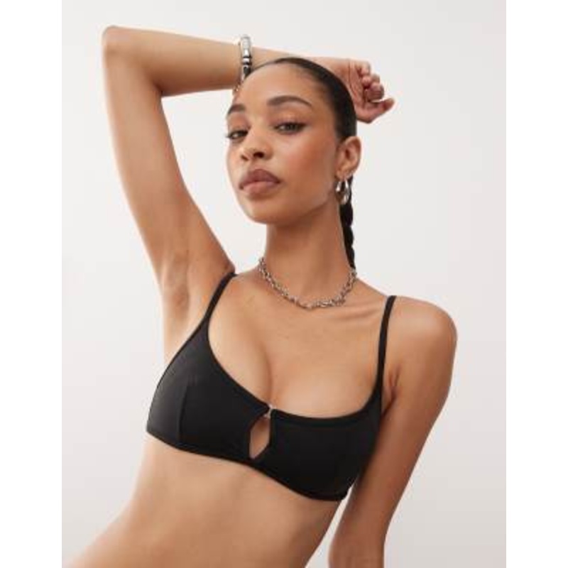 Weekday front buckle bikini top in black