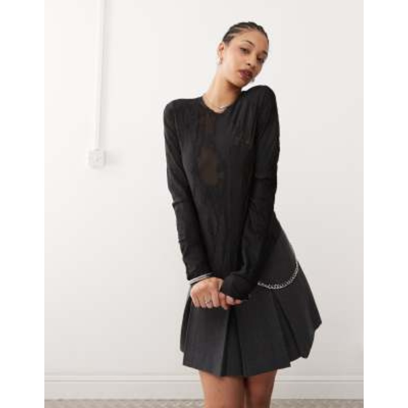 Weekday Nico burnout long sleeve mesh top in black