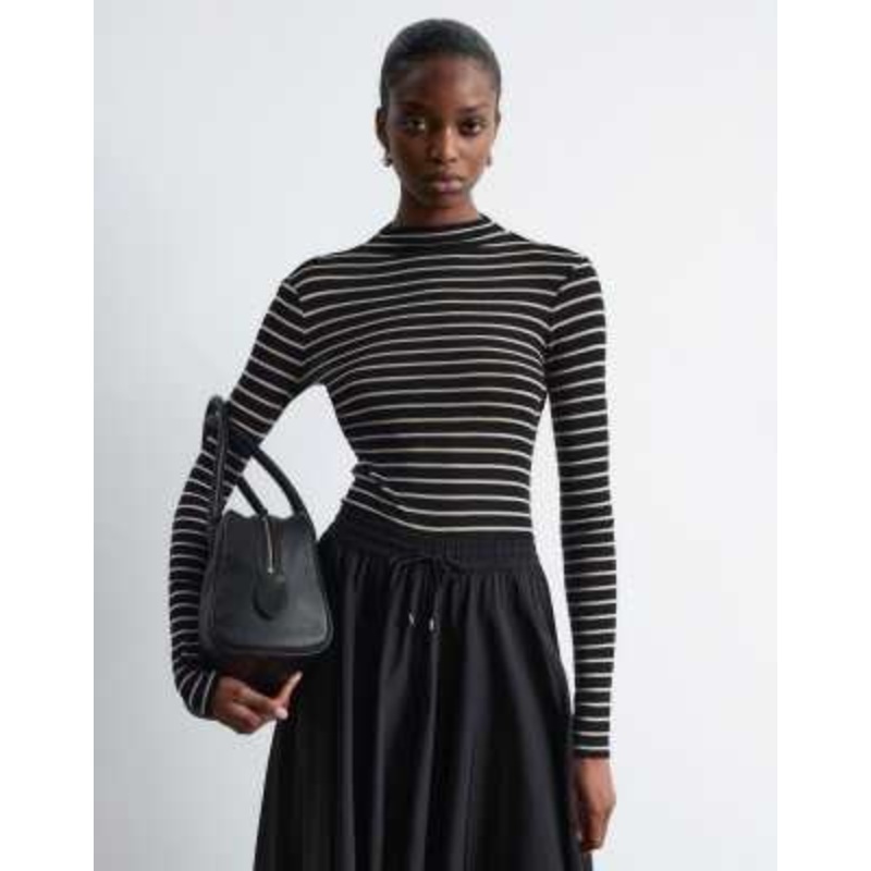 & Other Stories jersey second skin long sleeve top in black and white stripes