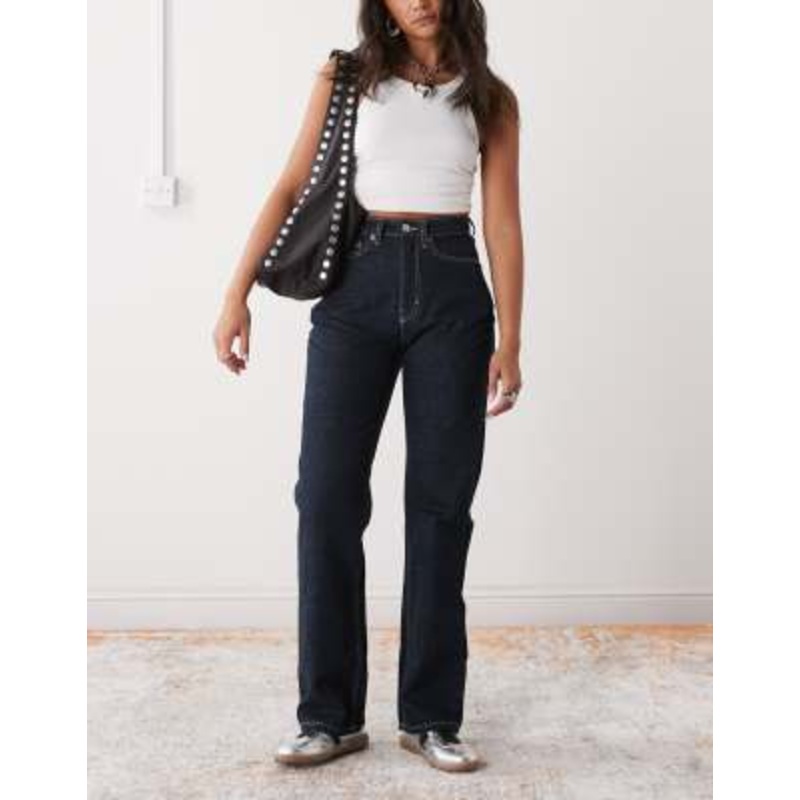 Weekday Resolute stretch high waist straight leg jeans in dark blue