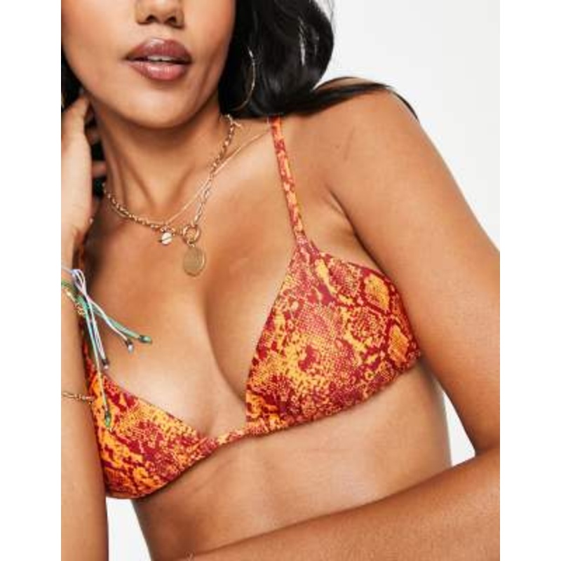 Weekday snake print triangle bikini top in orange – ORANGE