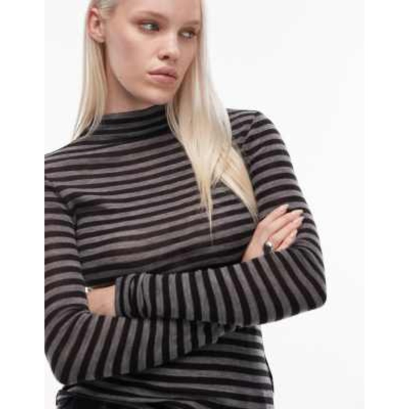 & Other Stories jersey second skin long sleeve top in gray stripes