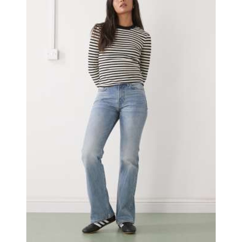 Weekday Moon mid rise bootcut flare jeans in stonewash blue
