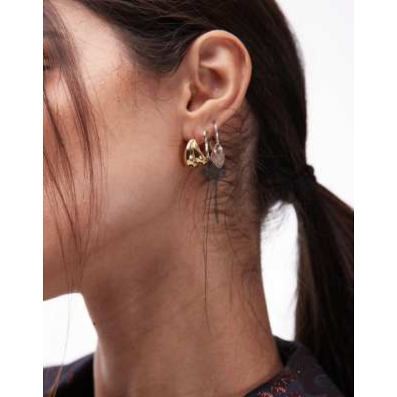 & Other Stories double hoop teardrop stud earrings in gold tone