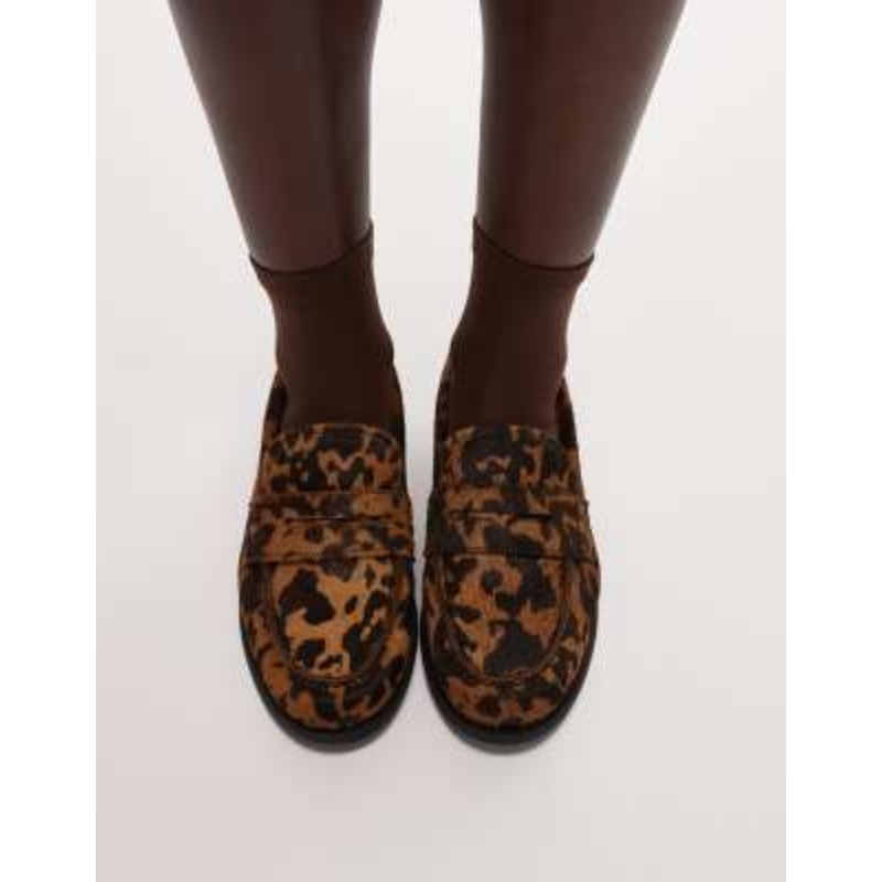 & Other Stories Premium hairy leather loafers with cow hair in black and white cow print
