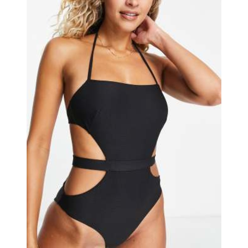 & Other Stories cut-out square neck swimsuit in black