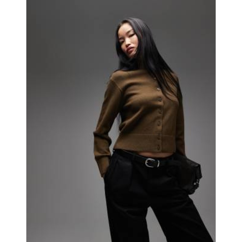 & Other Stories wool cardigan with button front in dark brown