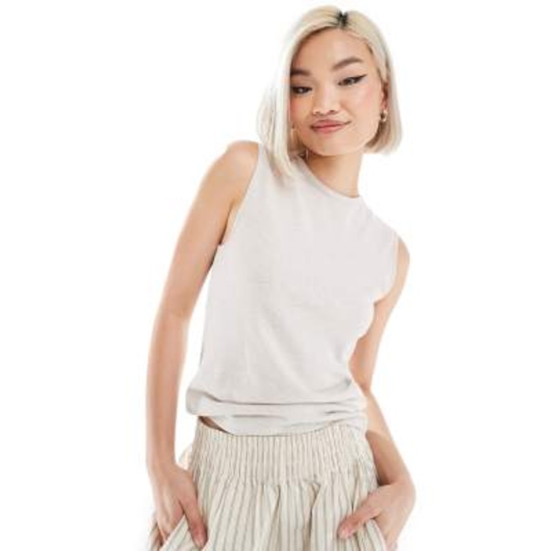 Weekday Dean linen blend tank top in off-white