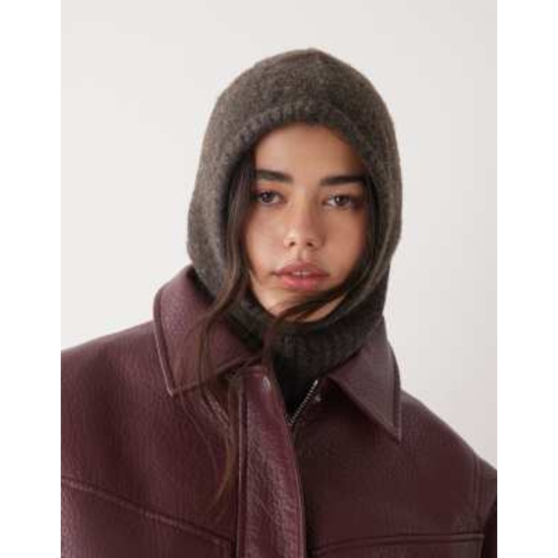 Weekday knit balaclava hood in heathered dark brown