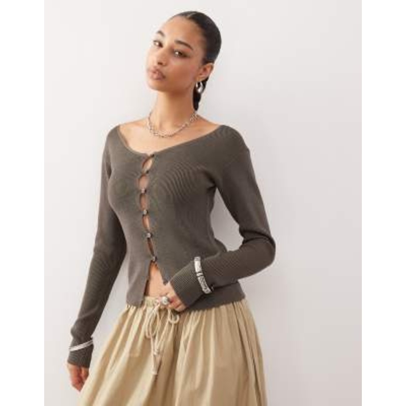 Weekday off shoulder cardigan in brown