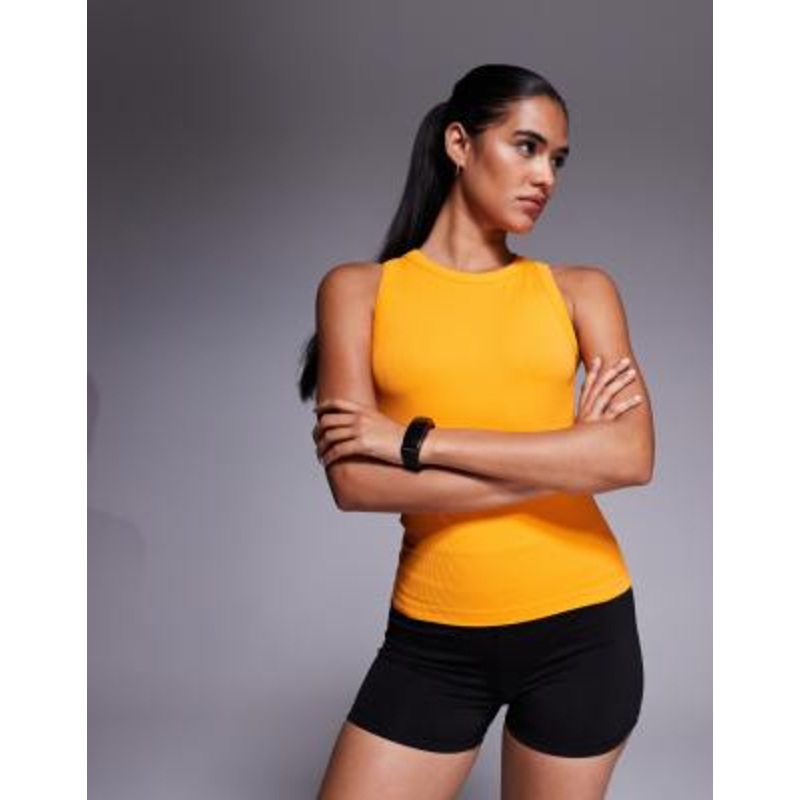 4505 90s slim fit seamless rib cropped tank top in tangerine