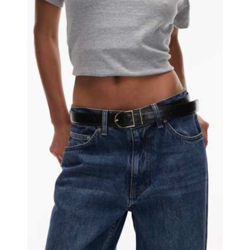 & Other Stories real leather belt in black with gold-tone buckle