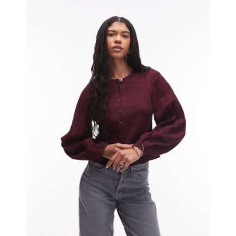& Other Stories textured blouse with button front in burgundy