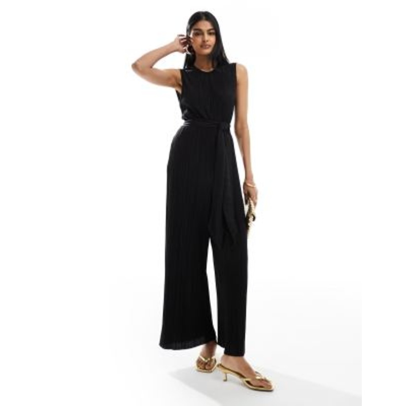 & Other Stories wide leg stretch jumpsuit with side tie detail in black
