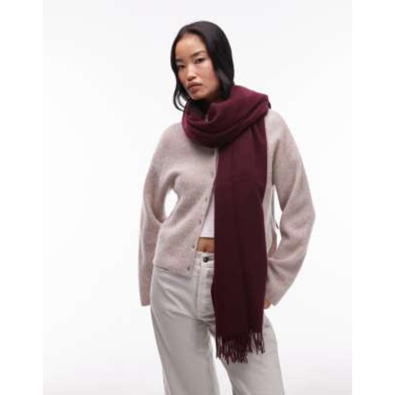 & Other Stories premium fringed edges pure wool scarf in burgundy red