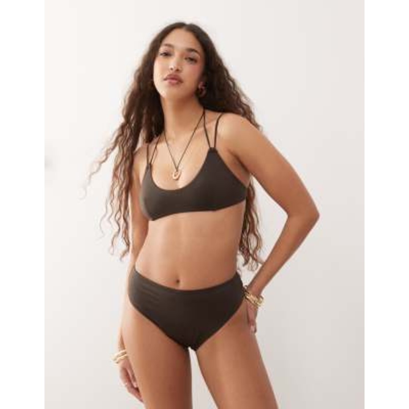 Weekday high waisted brazilian bikini bottoms in dark brown