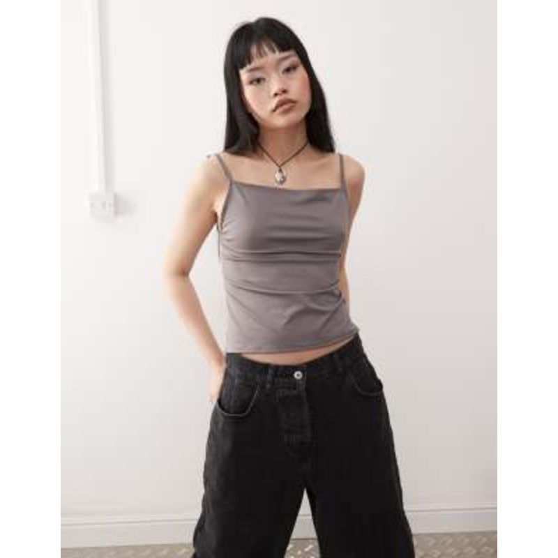 Weekday Micha cami top with open back in mole