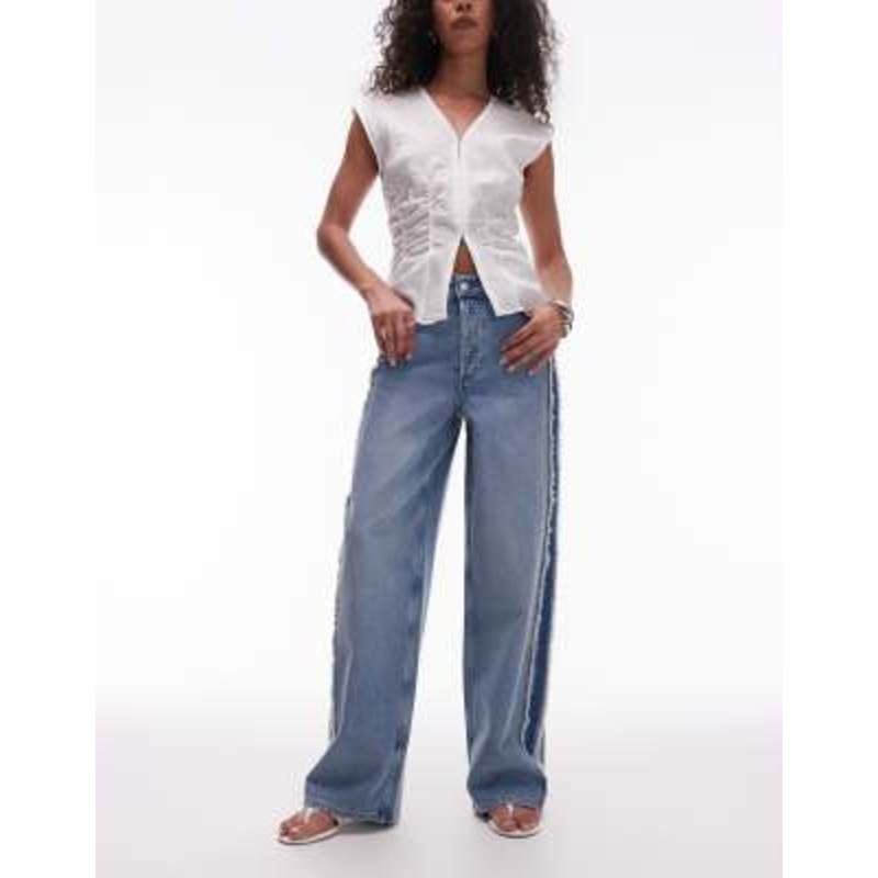 & Other Stories high rise wide denim jeans with fray detail in lightwash blue