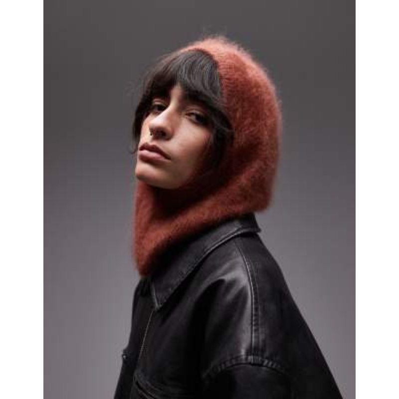 & Other Stories premium hairy cashmere wool hood in dark red rust