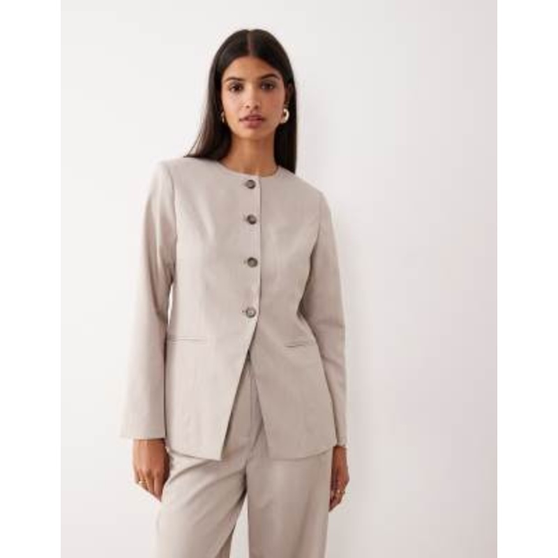 YAS premium collarless fitted blazer in pale gray – part of a set