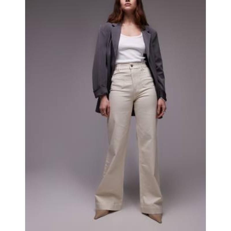 & Other Stories high rise flared jeans with patch pockets in ecru