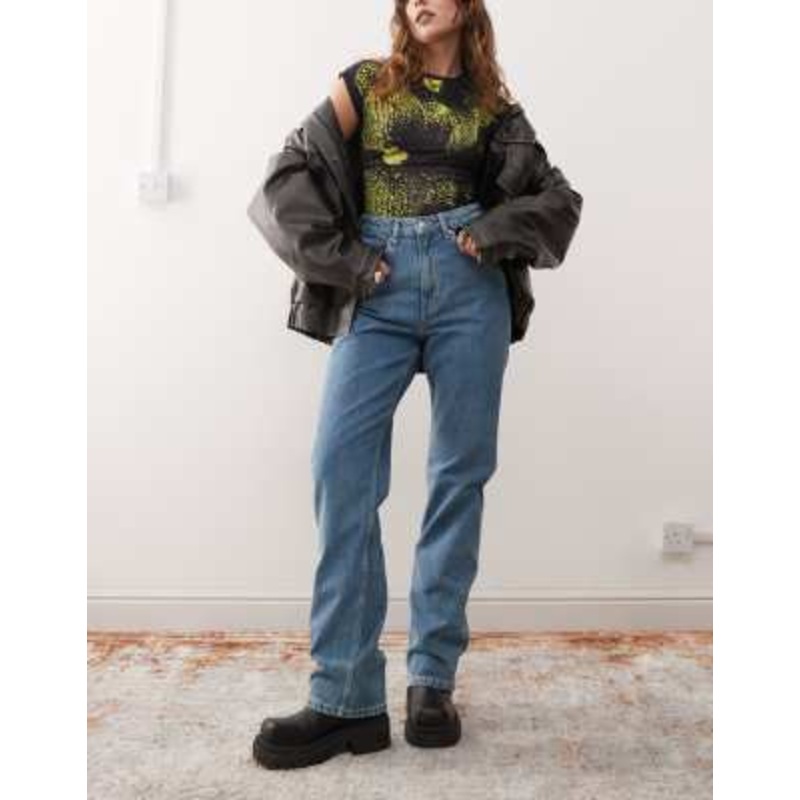 Weekday Rowe extra high rise straight leg jeans in blue