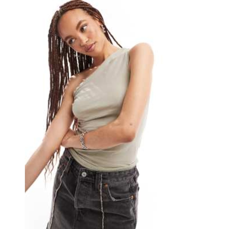 Weekday ruched one shoulder top in mole