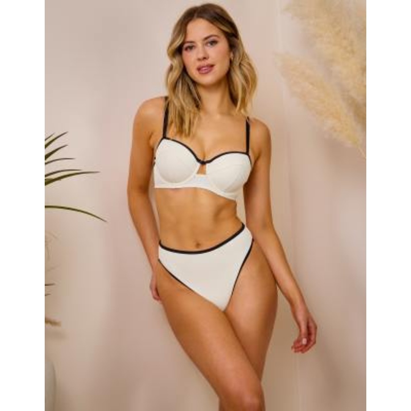 Wolf & Whistle x Maia Andrews contrast trim underwire bikini top in cream and black
