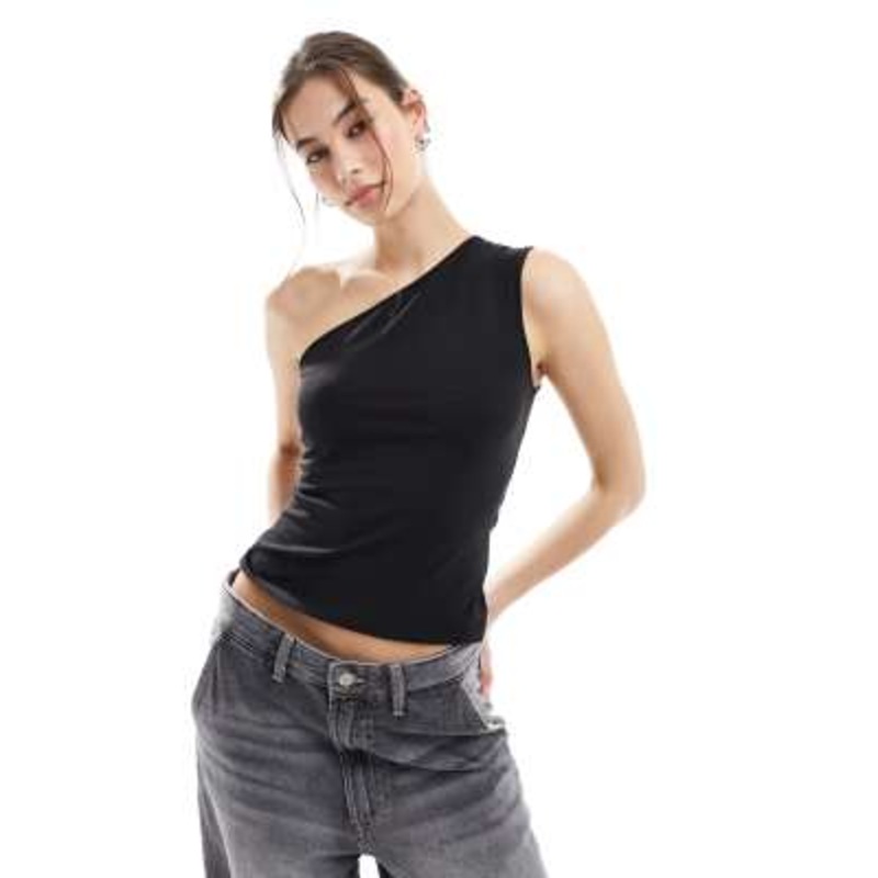 Weekday Cindy one shoulder top in black exclusive to