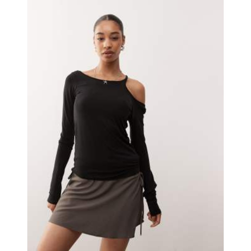 Weekday off shoulder long sleeve top with cut out detail in black