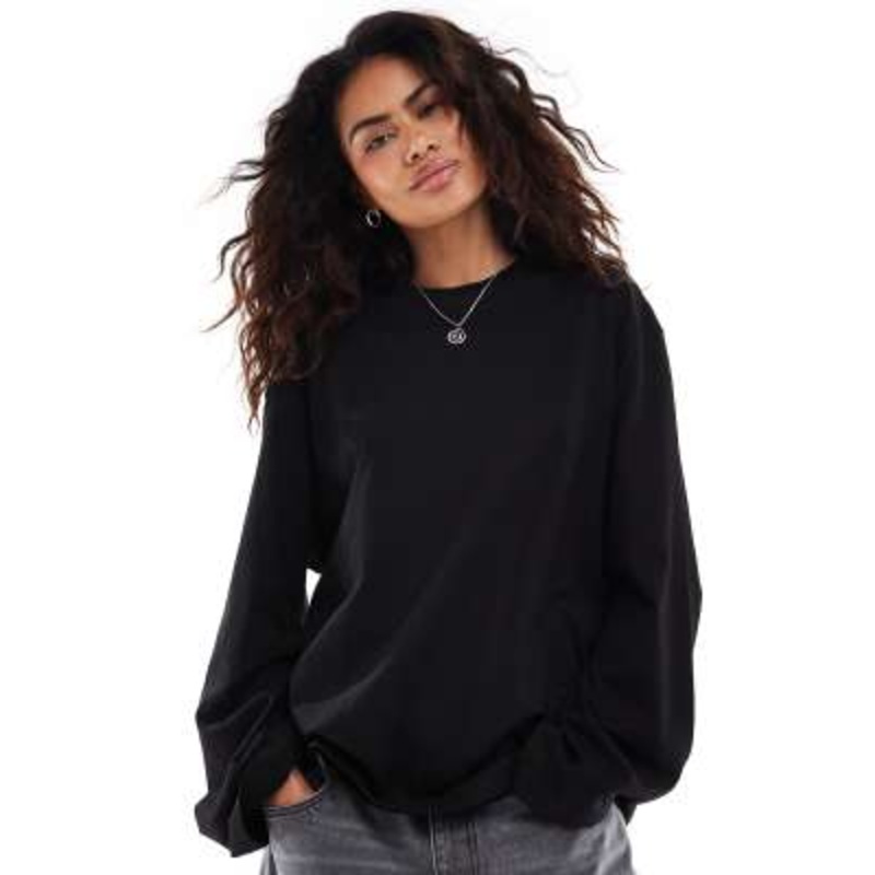 Weekday oversized long sleeve top in black