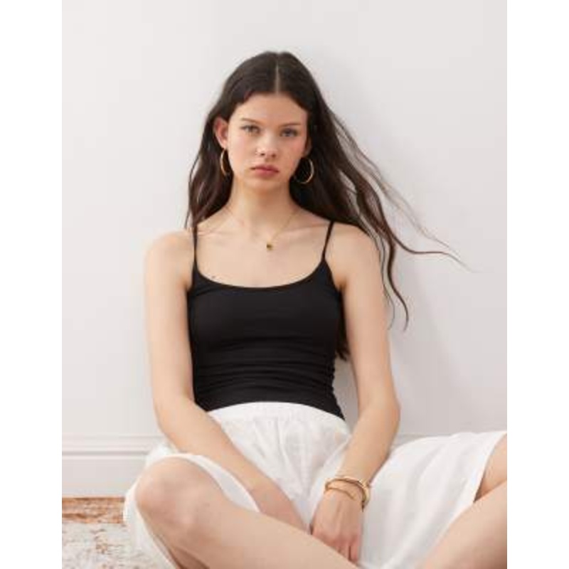 Weekday skinny strap tank top in black