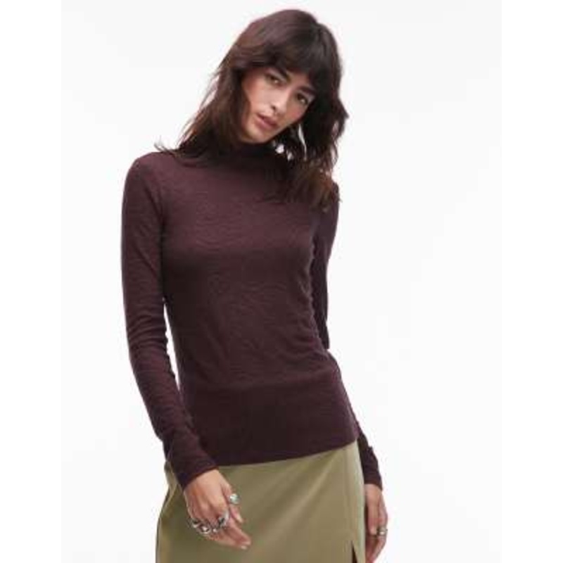 & Other Stories jersey second skin long sleeve top in brown jacquard
