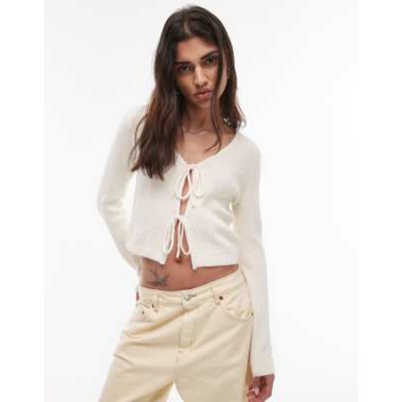 & Other Stories textured knit cardigan with tie front in off white